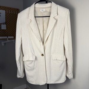 Halogen Cream Single-Button Textured Blazer